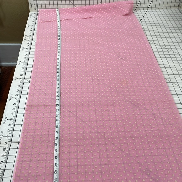 Vintage fabric, cream flocked polka dot, dusty pink semi sheer organdy, 48"x60" - Picture 5 of 8